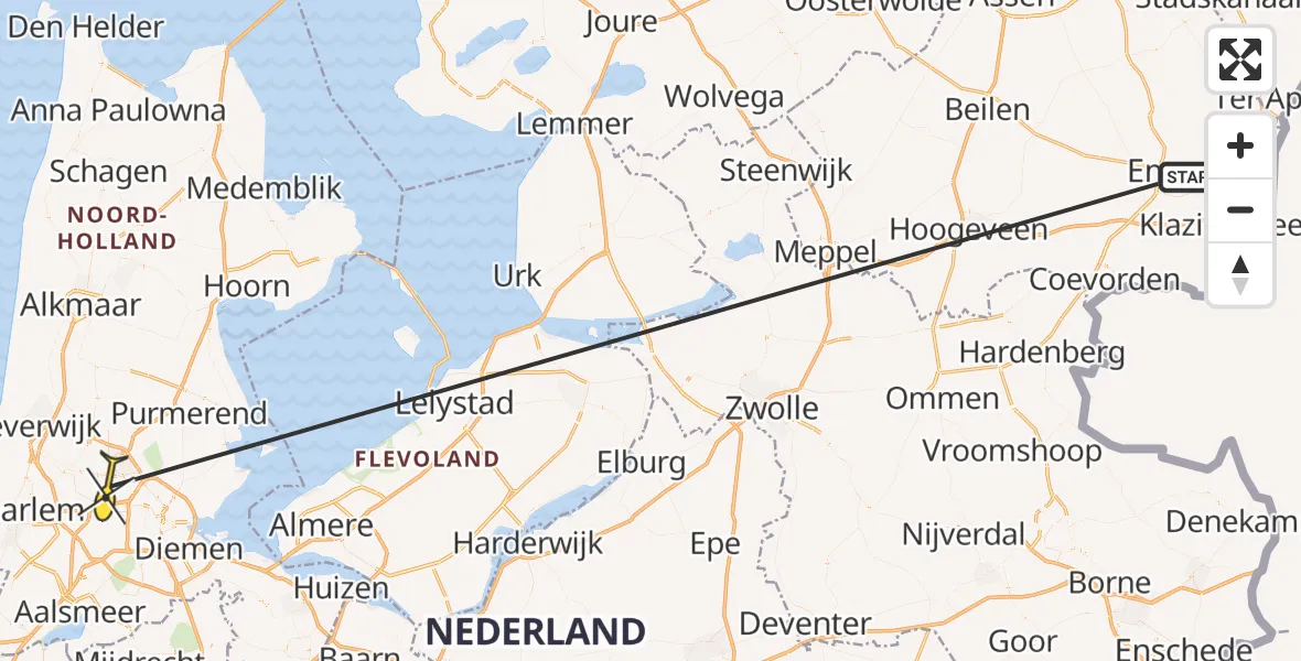 Routekaart van de vlucht: Traumaheli naar Amsterdam Heliport, Hornweg