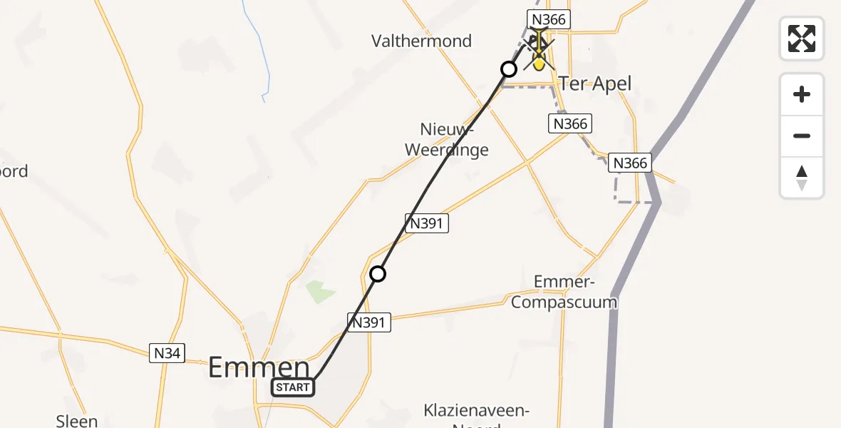 Routekaart van de vlucht: Lifeliner 4 naar Ter Apel, Familiepad