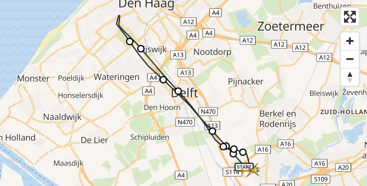 Vluchtroute Traumahelikopter Rotterdam The Hague Airport - Rotterdam The Hague Airport, 27 maart 2024, 08:21