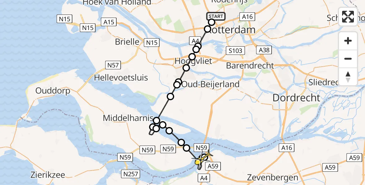 Routekaart van de vlucht: Lifeliner 2 naar Heijningen, Burgemeester Bosstraat