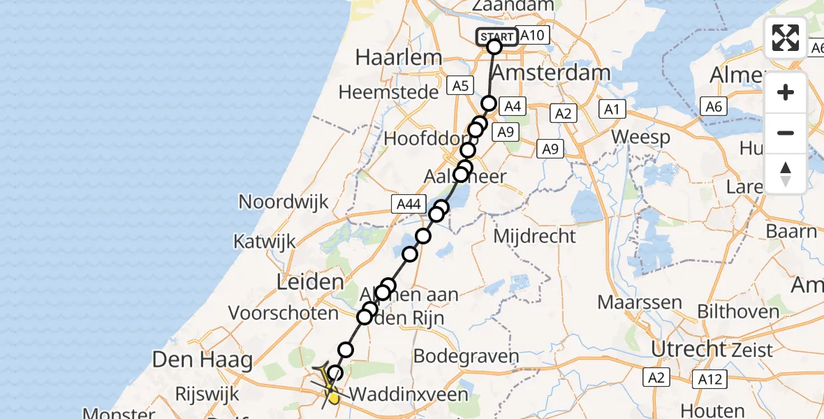 Routekaart van de vlucht: Lifeliner 1 naar Zoetermeer, Westpoortweg