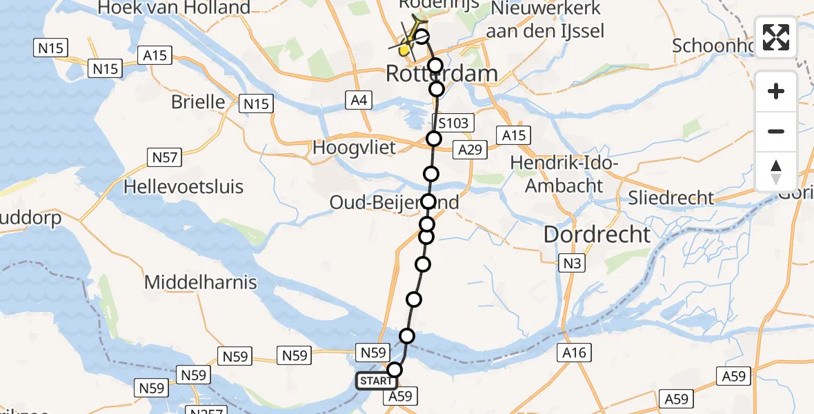 Routekaart van de vlucht: Lifeliner 2 naar Rotterdam The Hague Airport, Anthoniegorzen