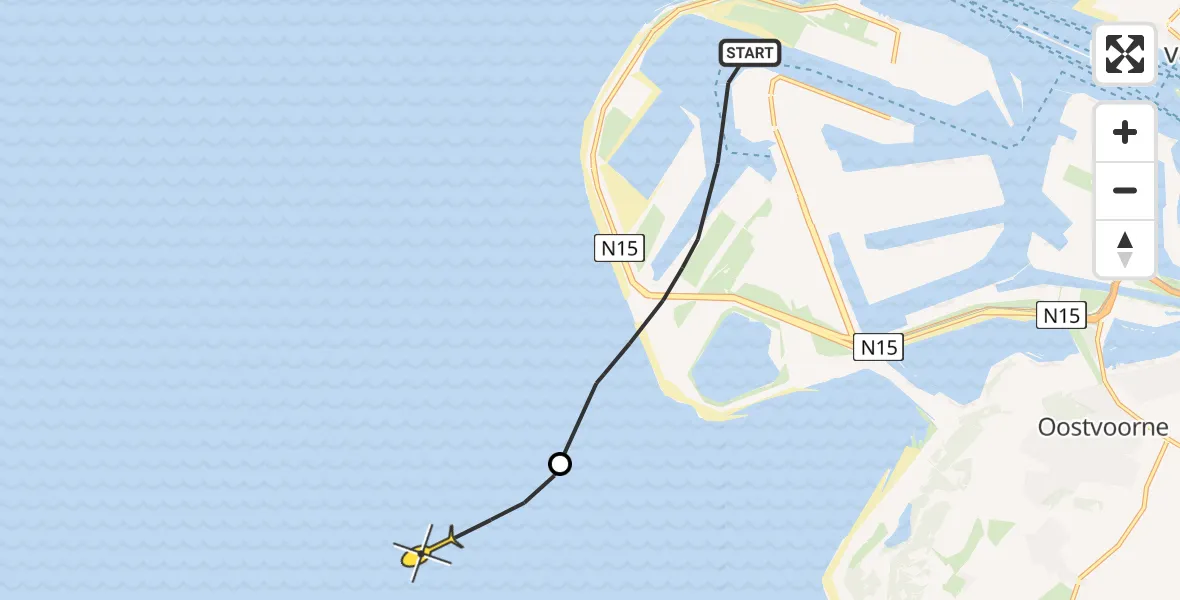 Routekaart van de vlucht: Kustwachthelikopter naar Optieterrein APMT