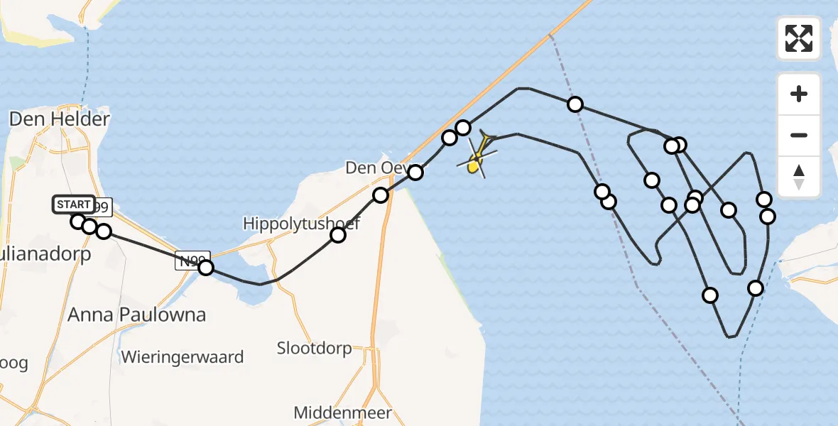 Routekaart van de vlucht: Kustwachthelikopter naar Wieringerwerf, Mastenmakersweg