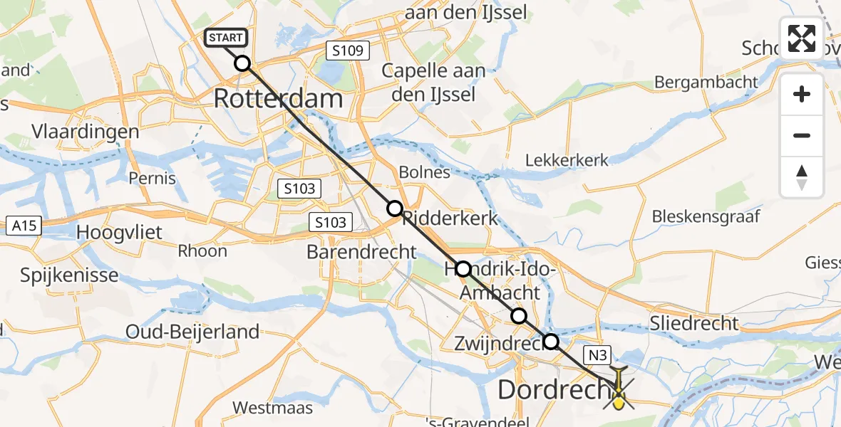 Routekaart van de vlucht: Lifeliner 2 naar Dordrecht, Van der Duijn van Maasdamweg