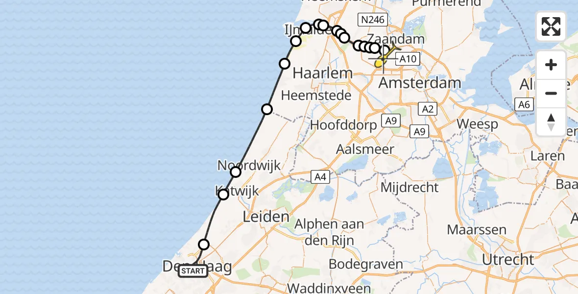 Routekaart van de vlucht: Lifeliner 1 naar Amsterdam Heliport, Elandstraat