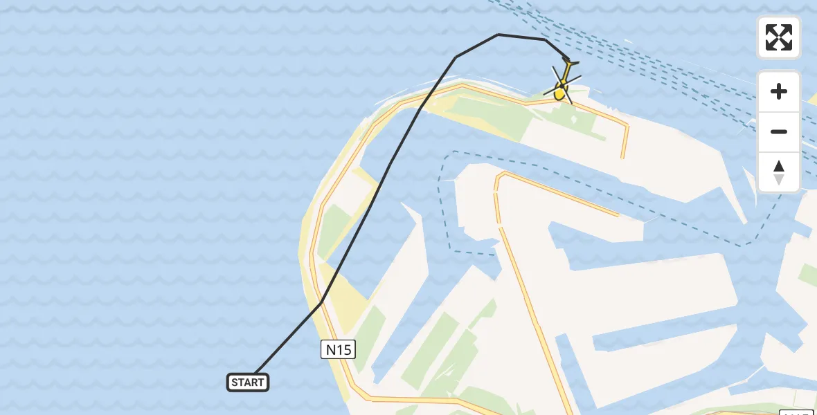 Routekaart van de vlucht: Kustwachthelikopter naar Maasvlakte, Prinses Máximaweg