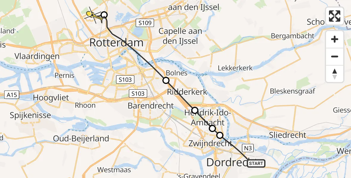 Routekaart van de vlucht: Lifeliner 2 naar Rotterdam The Hague Airport, Provincialeweg