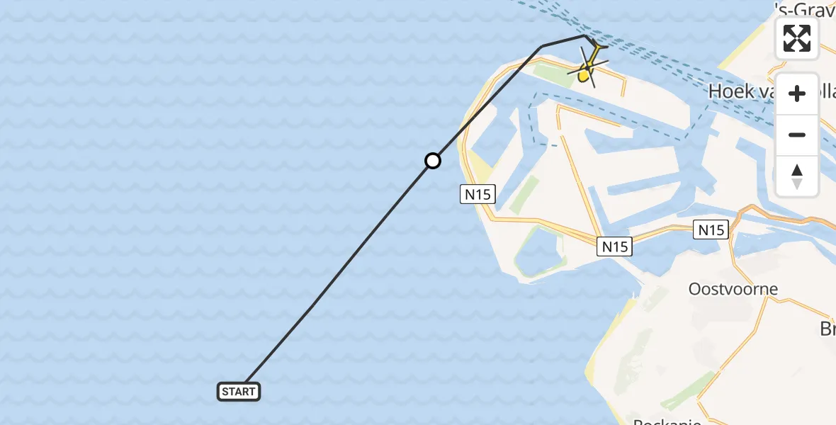 Routekaart van de vlucht: Kustwachthelikopter naar Maasvlakte, Prinses Máximaweg