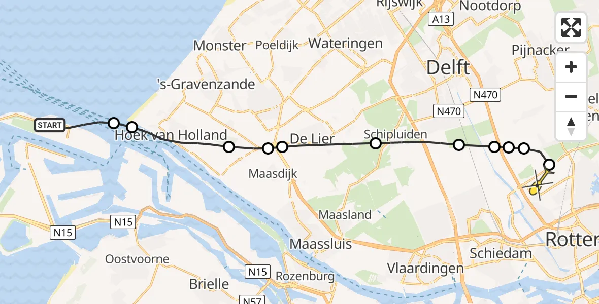 Routekaart van de vlucht: Kustwachthelikopter naar Rotterdam The Hague Airport, Maasvlakteweg