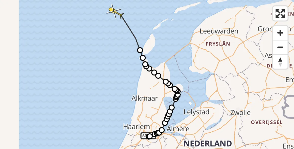 Routekaart van de vlucht: Politieheli naar Westerkimweg