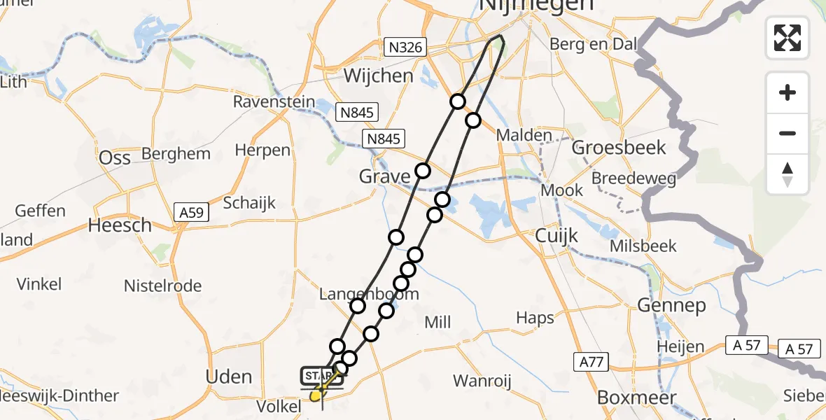 Routekaart van de vlucht: Lifeliner 3 naar Vliegbasis Volkel, Trentsedijk