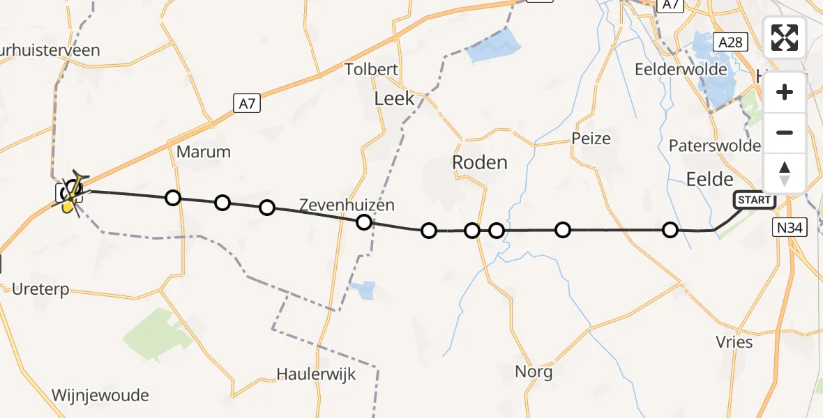 Routekaart van de vlucht: Lifeliner 4 naar Marum, Lugtenbergerweg