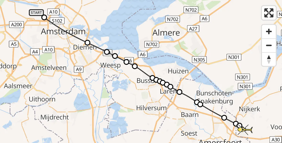 Routekaart van de vlucht: Lifeliner 1 naar Hoevelaken, Bosporushaven