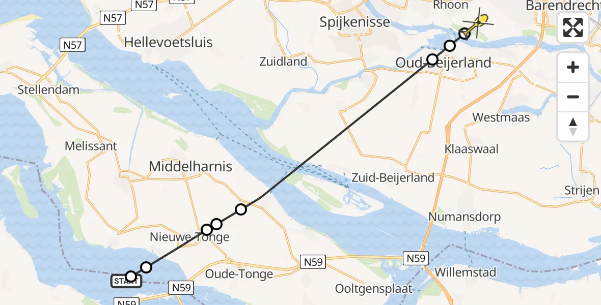 Routekaart van de vlucht: Politieheli naar Rhoon, Battenoord