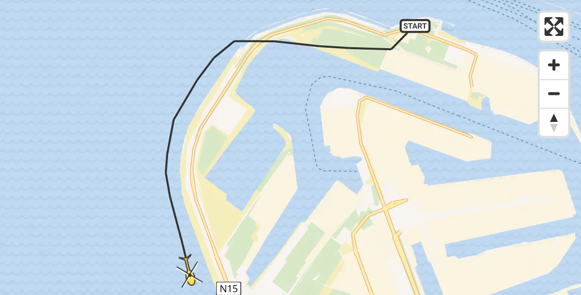 Routekaart van de vlucht: Kustwachthelikopter naar Maasvlakte, Maasvlakteweg