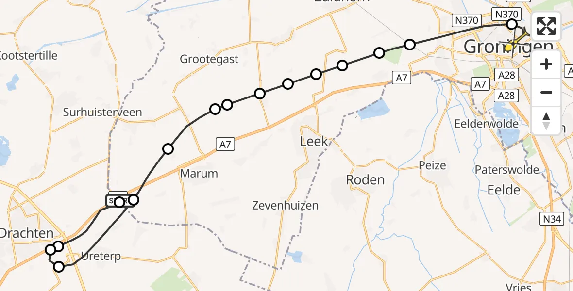 Routekaart van de vlucht: Lifeliner 4 naar Universitair Medisch Centrum Groningen, Schansweg