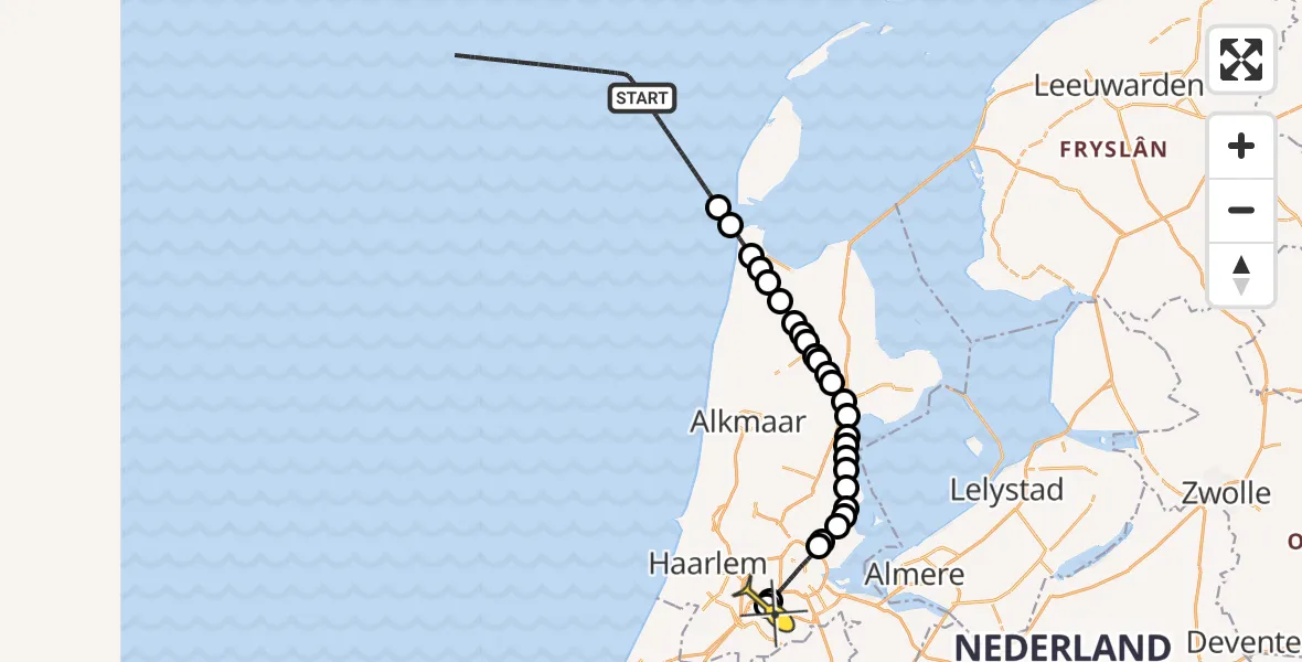 Vluchtroute Politiehelikopter van  naar Schiphol