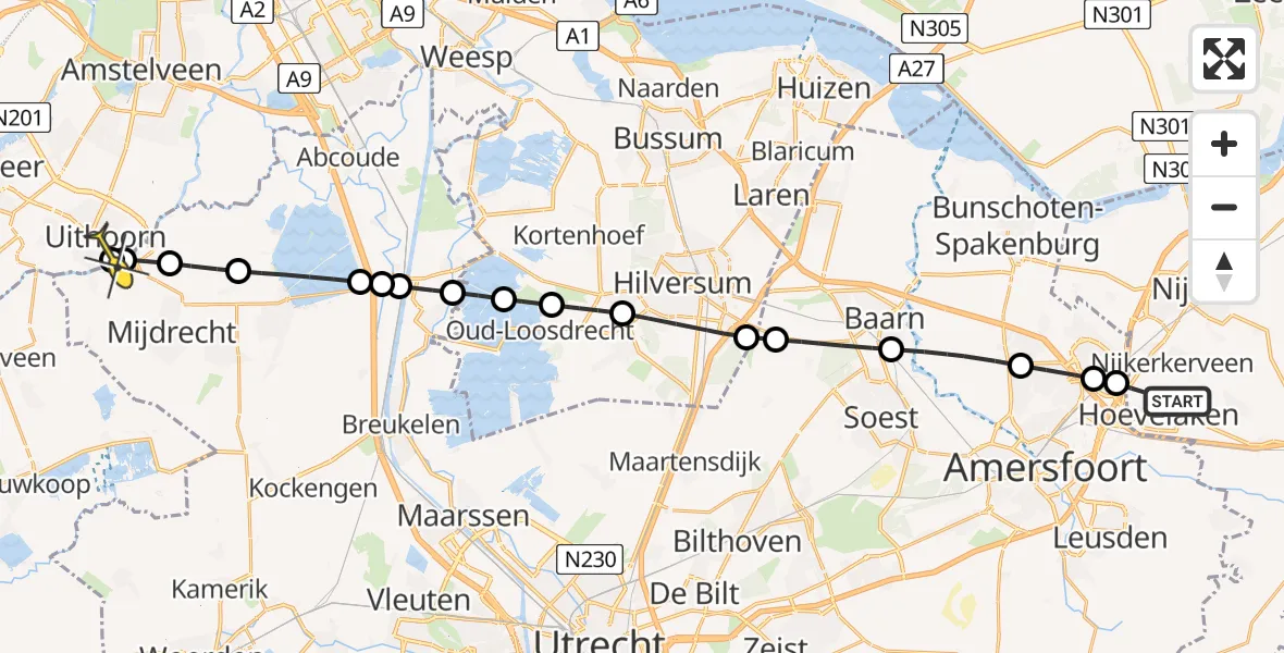 Routekaart van de vlucht: Lifeliner 1 naar Uithoorn, Veenwal