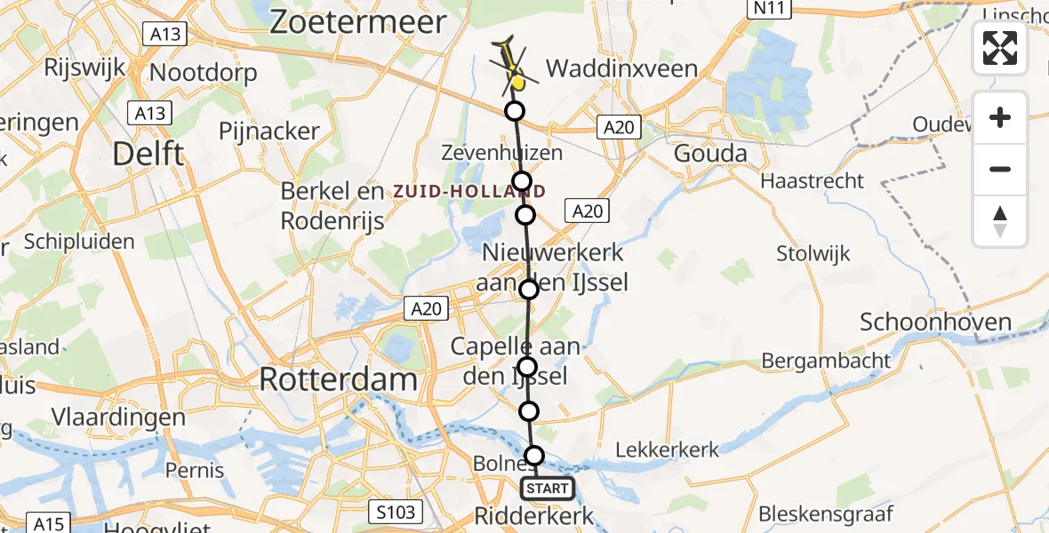 Routekaart van de vlucht: Lifeliner 2 naar Moerkapelle, Ravelstraat