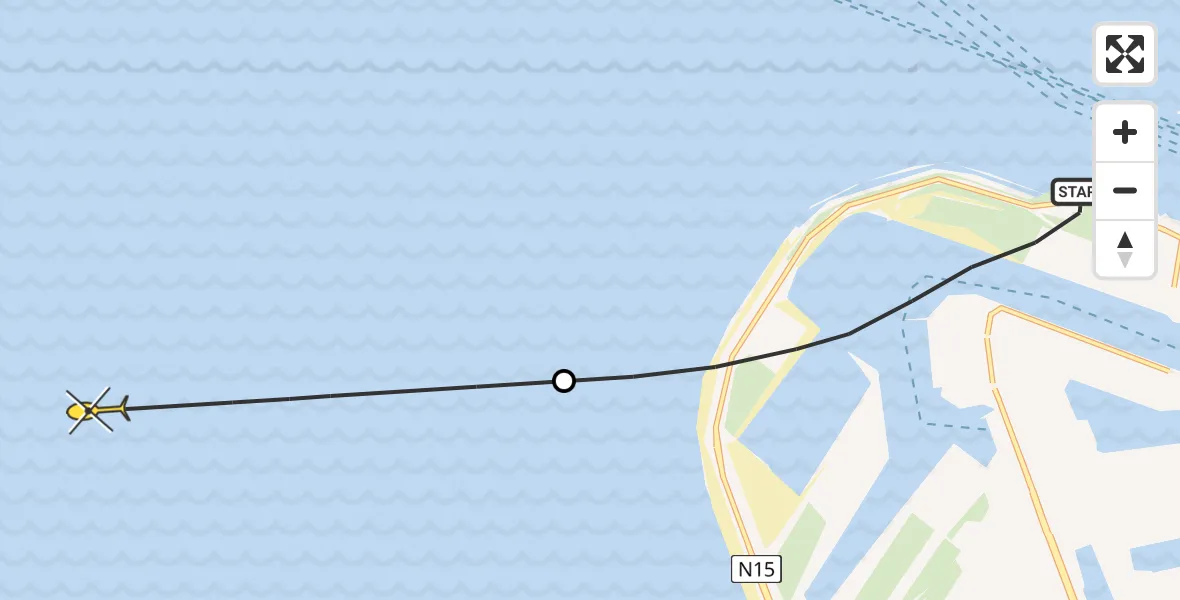 Routekaart van de vlucht: Kustwachthelikopter naar Europaweg