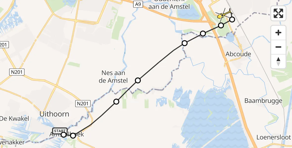 Routekaart van de vlucht: Lifeliner 1 naar Academisch Medisch Centrum (AMC), Helipad