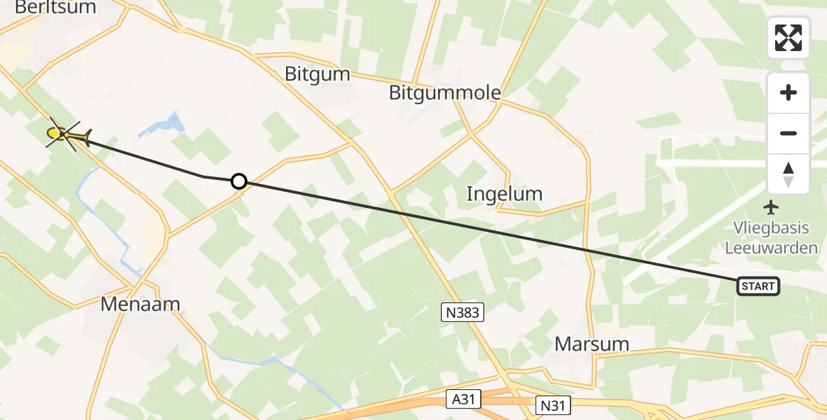 Routekaart van de vlucht: Ambulanceheli naar Berltsum, Bitgumerdyk