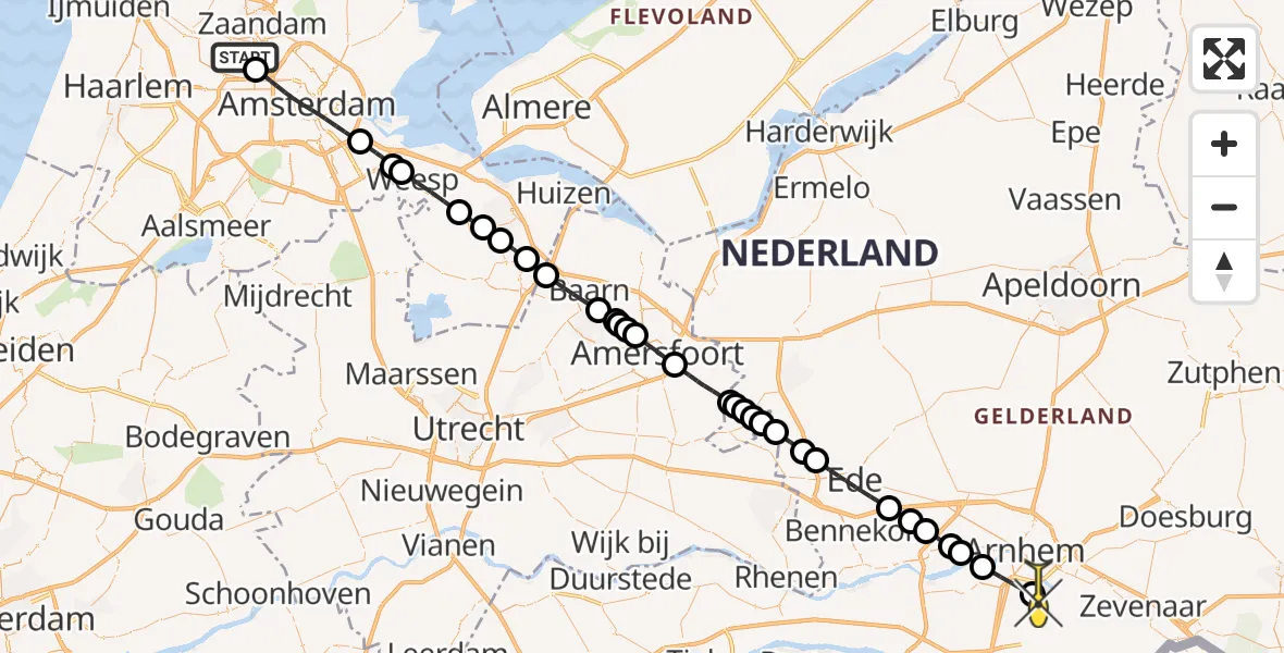 Routekaart van de vlucht: Lifeliner 1 naar Huissen, Hornweg