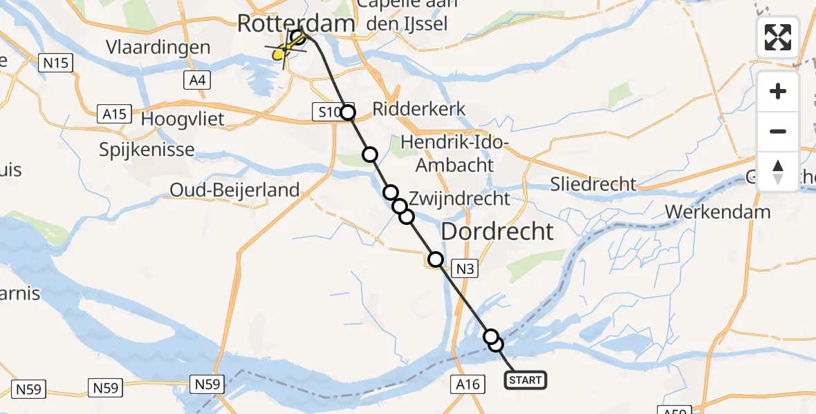 Routekaart van de vlucht: Lifeliner 2 naar Erasmus MC, Flierstraat