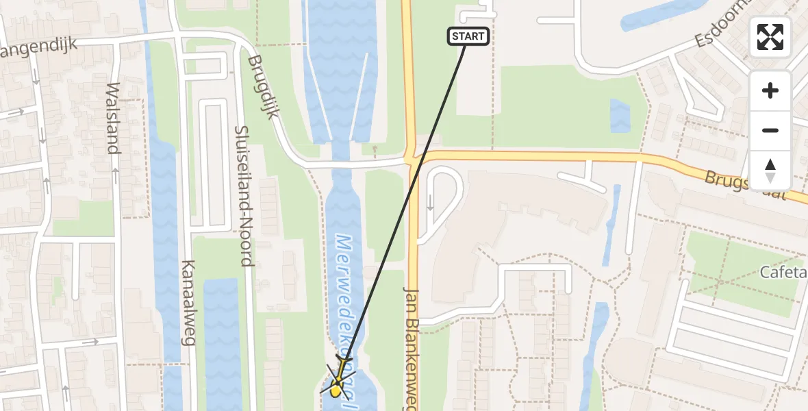 Routekaart van de vlucht: Traumahelikopter naar Vianen, Sluiseiland-Noord