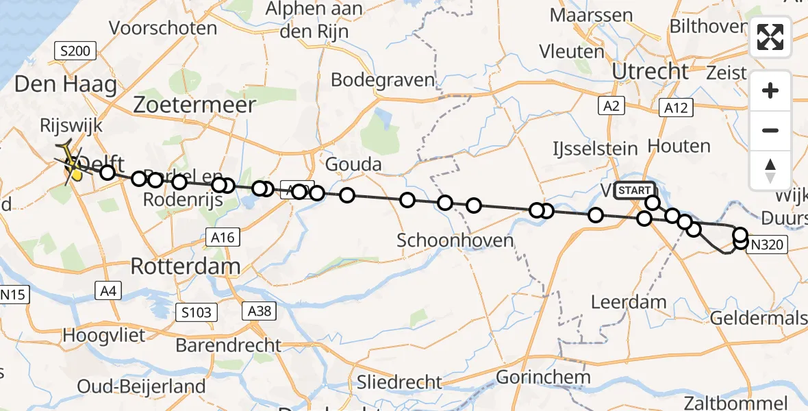 Routekaart van de vlucht: Lifeliner 3 naar Den Hoorn, het Laantje