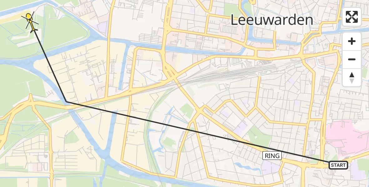 Routekaart van de vlucht: Ambulanceheli naar Leeuwarden, Johannes Brandsmaweg