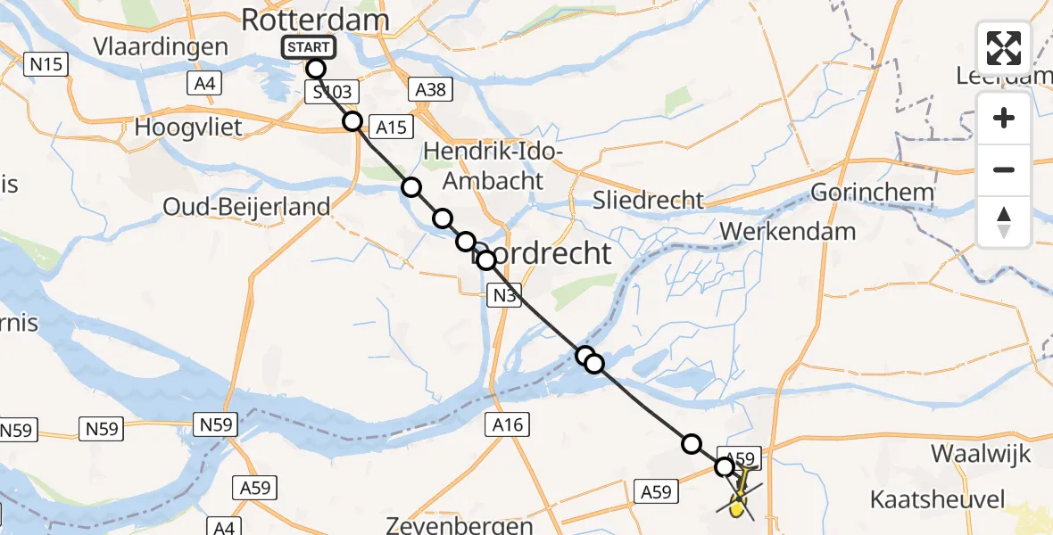 Routekaart van de vlucht: Lifeliner 2 naar Oosterhout, Maashavenkade