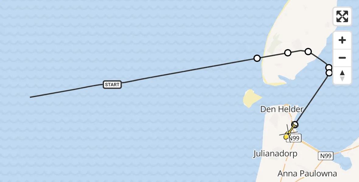 Routekaart van de vlucht: Kustwachthelikopter naar Vliegveld De Kooy, Luchthavenweg