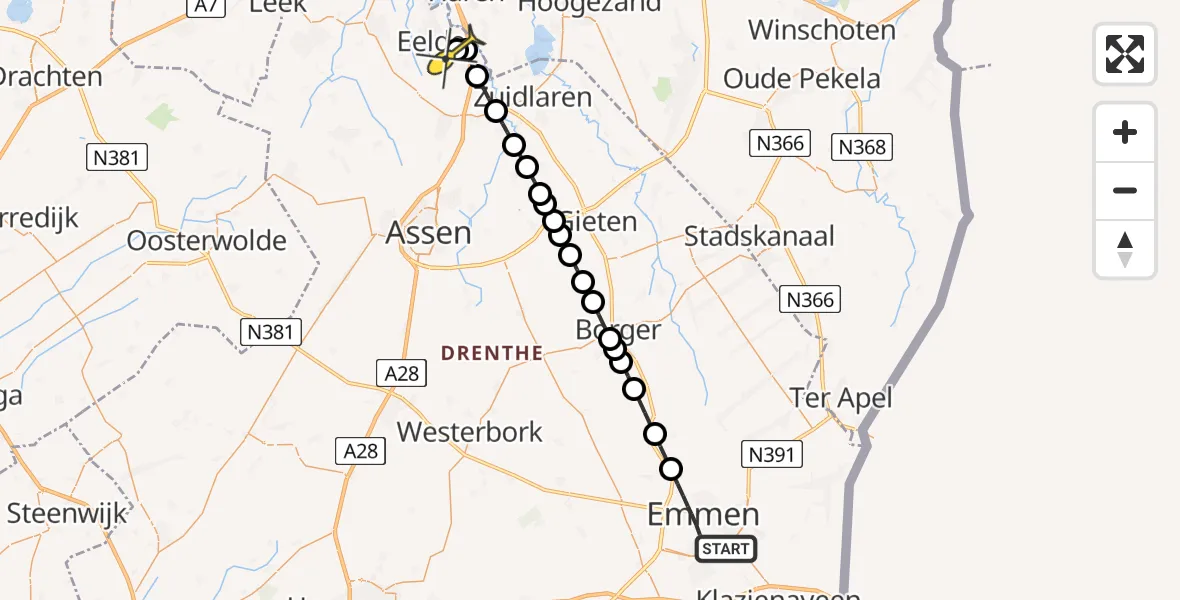 Routekaart van de vlucht: Lifeliner 4 naar Groningen Airport Eelde, Nijbracht