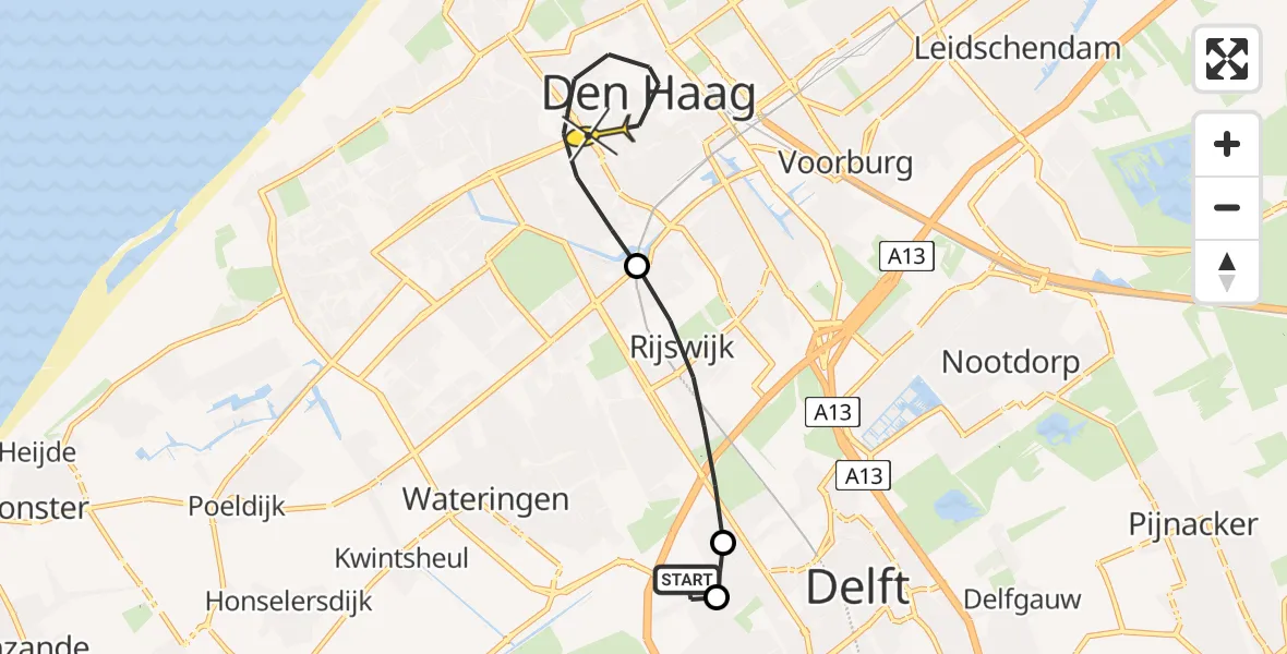 Routekaart van de vlucht: Lifeliner 3 naar Den Haag, Van Rijnweg