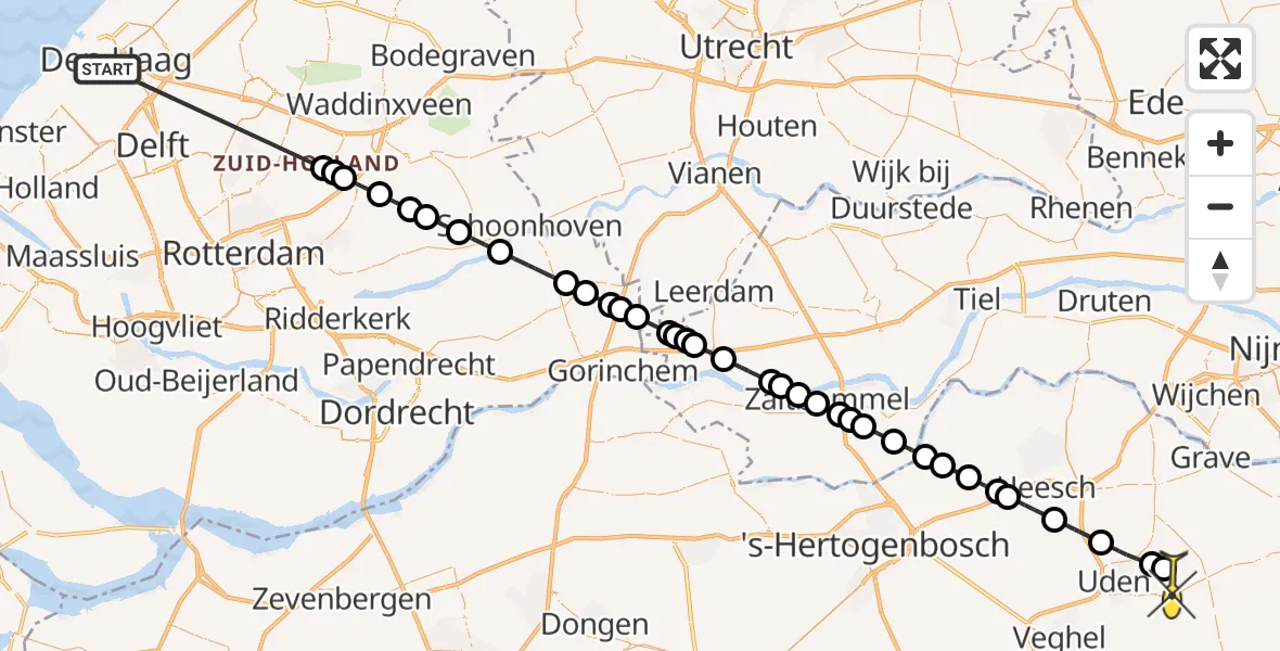 Routekaart van de vlucht: Lifeliner 3 naar Vliegbasis Volkel, Blekerslaan