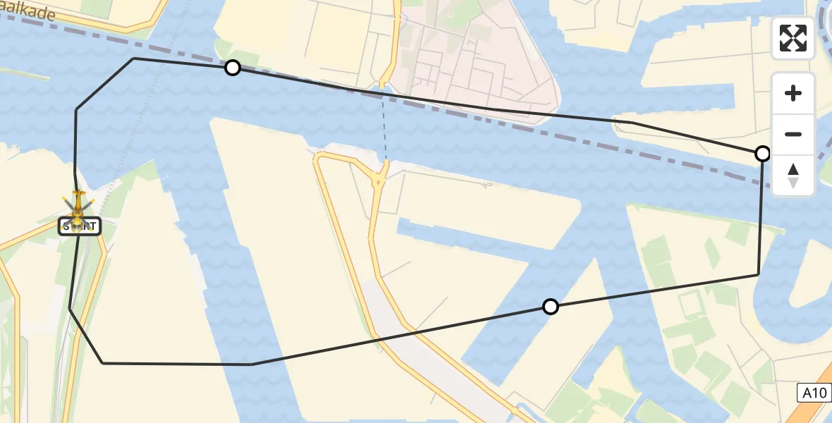 Vluchtroute Traumahelikopter van Amsterdam Heliport naar Amsterdam Heliport
