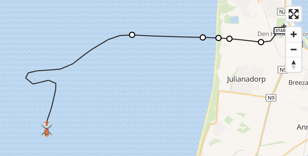 Vluchtroute Kustwachthelikopter Vliegveld De Kooy - , 27 maart 2024, 18:34