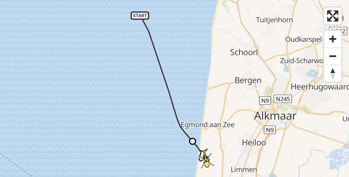 Routekaart van de vlucht: Kustwachthelikopter naar Egmond-Binnen, Van Oldenborghweg