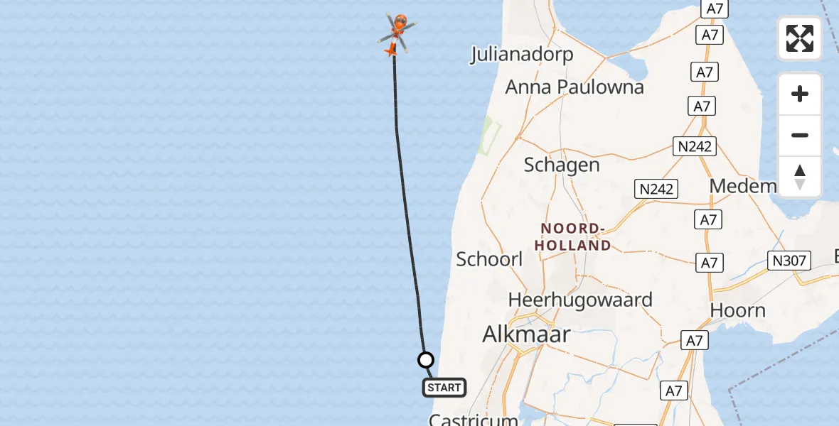 Vluchtroute Kustwachthelikopter Egmond-Binnen - , 27 maart 2024, 19:41
