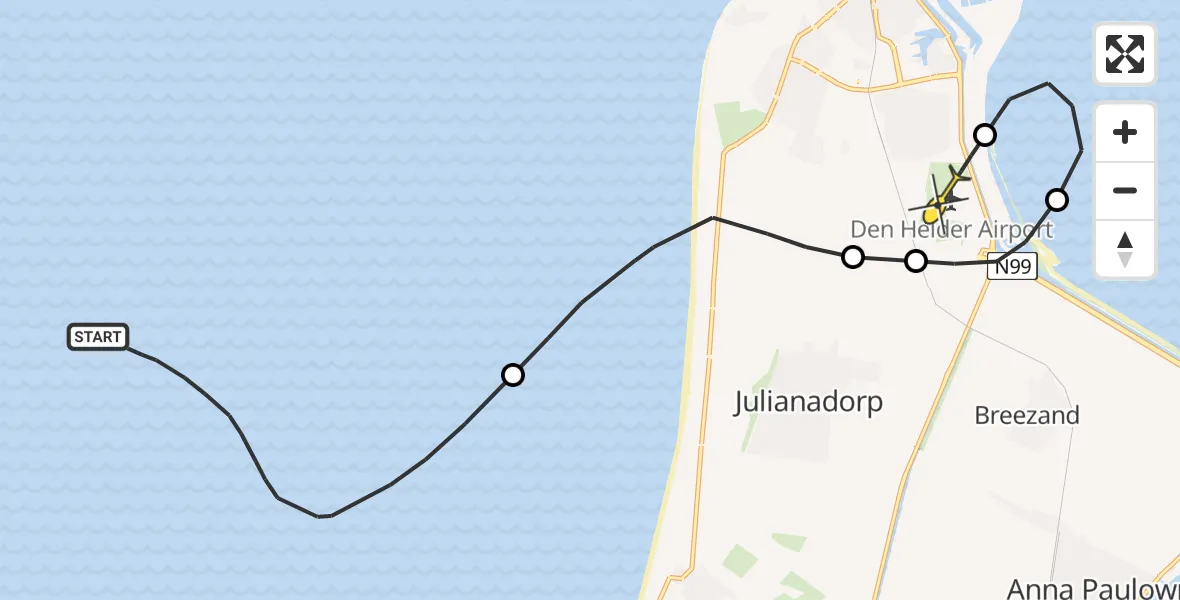 Routekaart van de vlucht: Kustwachthelikopter naar Vliegveld De Kooy, Luchthavenweg