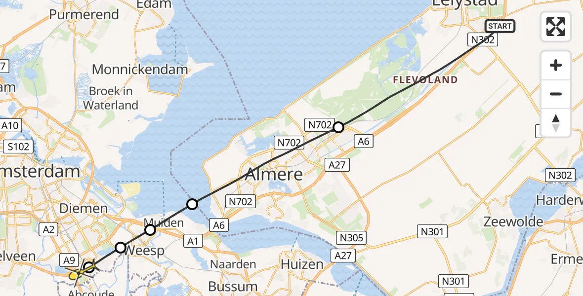 Routekaart van de vlucht: Lifeliner 1 naar Academisch Medisch Centrum (AMC), Larserplein