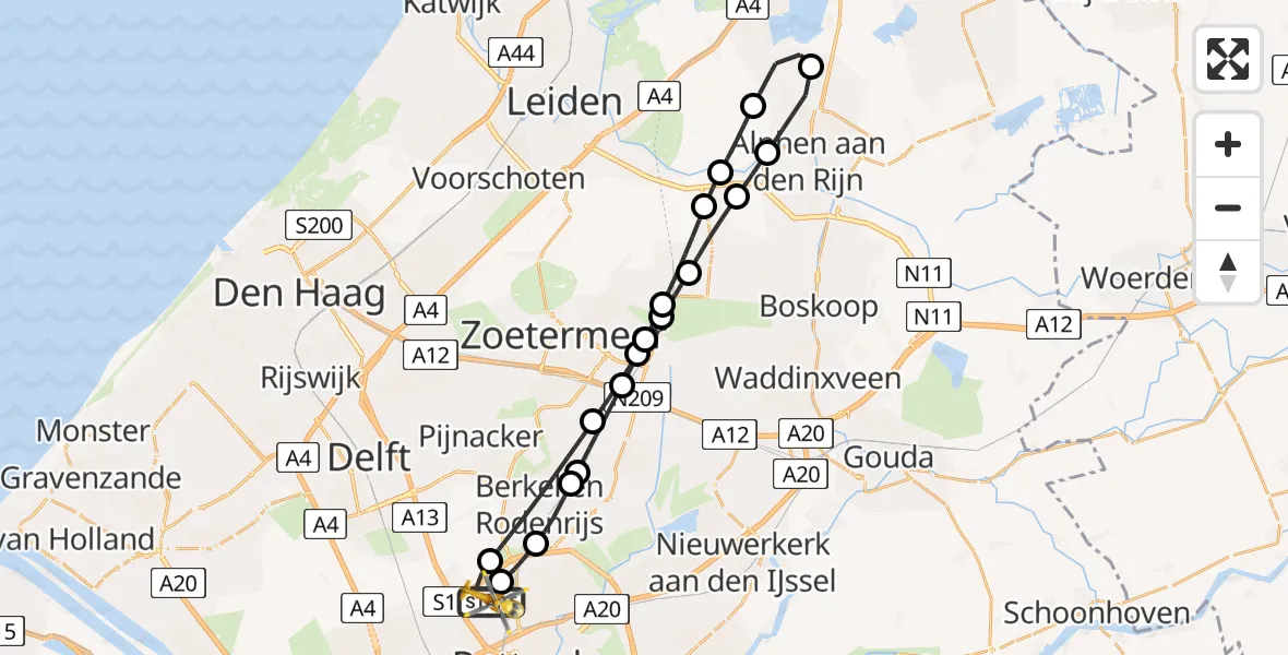 Vluchtroute Traumahelikopter Rotterdam The Hague Airport - Rotterdam The Hague Airport, 27 maart 2024, 23:58