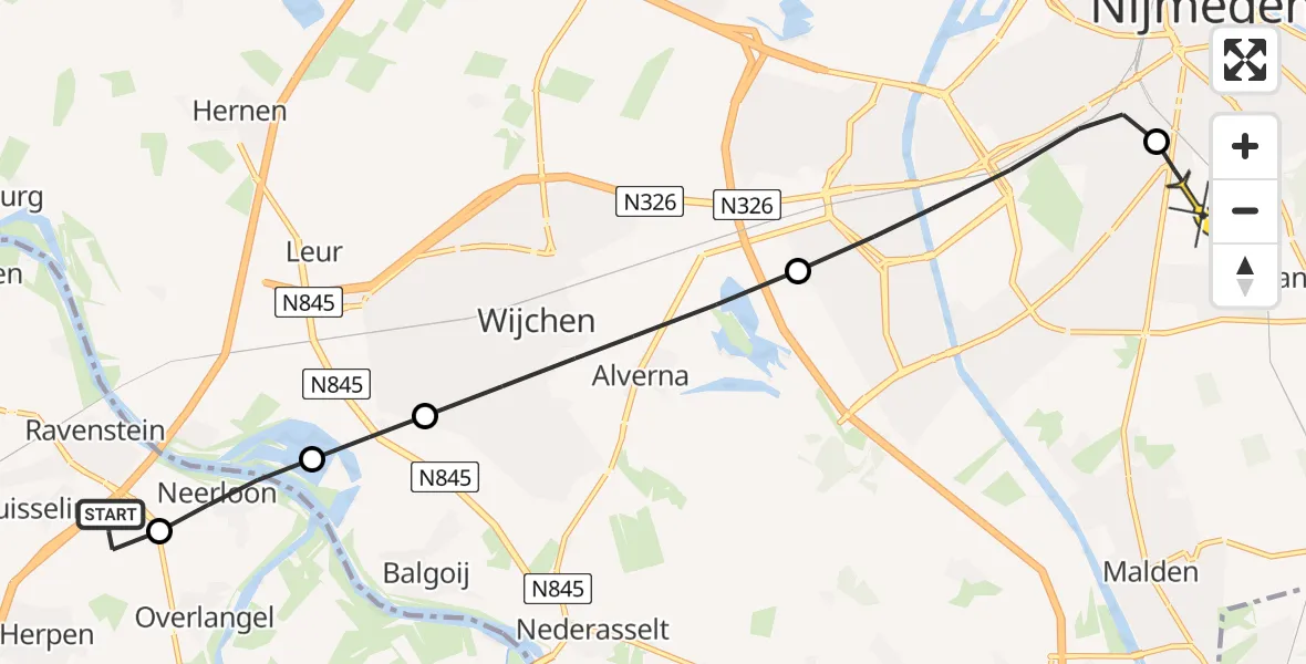 Routekaart van de vlucht: Lifeliner 3 naar Radboud Universitair Medisch Centrum, Dorpenweg