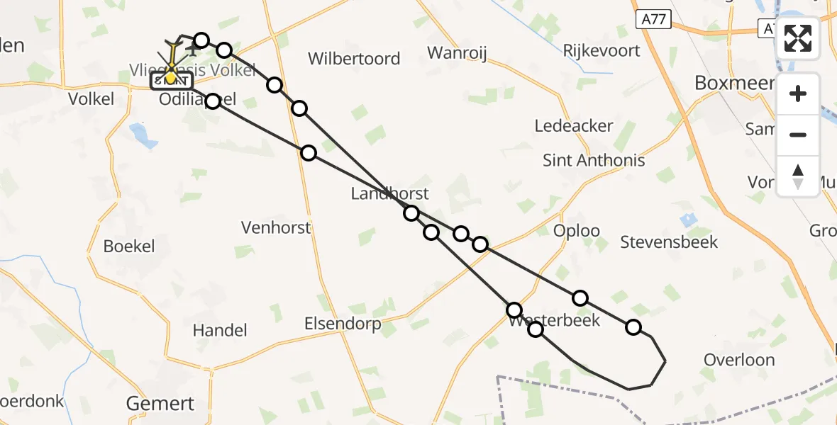 Routekaart van de vlucht: Lifeliner 3 naar Vliegbasis Volkel, Tarwestraat