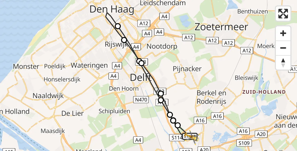 Vluchtroute Traumahelikopter Rotterdam The Hague Airport - Rotterdam The Hague Airport, 28 maart 2024, 02:38