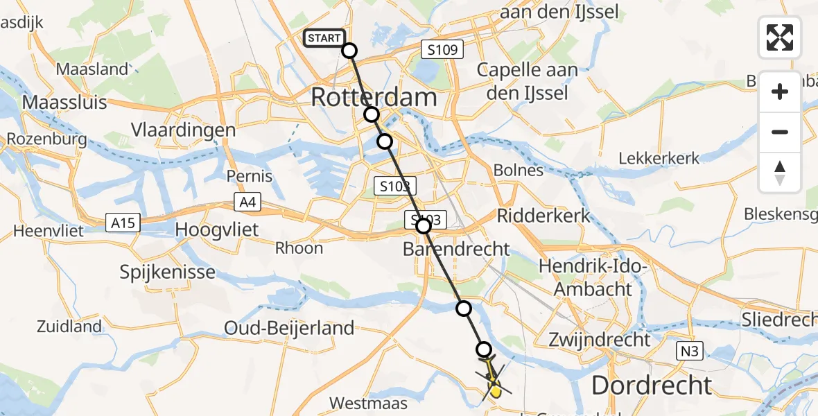 Routekaart van de vlucht: Lifeliner 2 naar Puttershoek, Van der Duijn van Maasdamweg