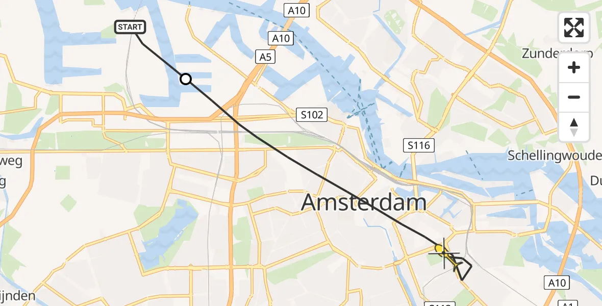 Routekaart van de vlucht: Lifeliner 1 naar Amsterdam, Westhaven