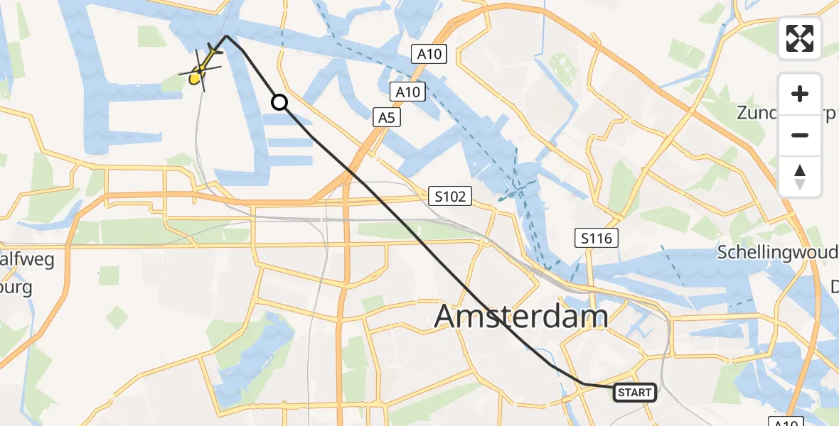 Routekaart van de vlucht: Lifeliner 1 naar Amsterdam Heliport, Keizersgracht